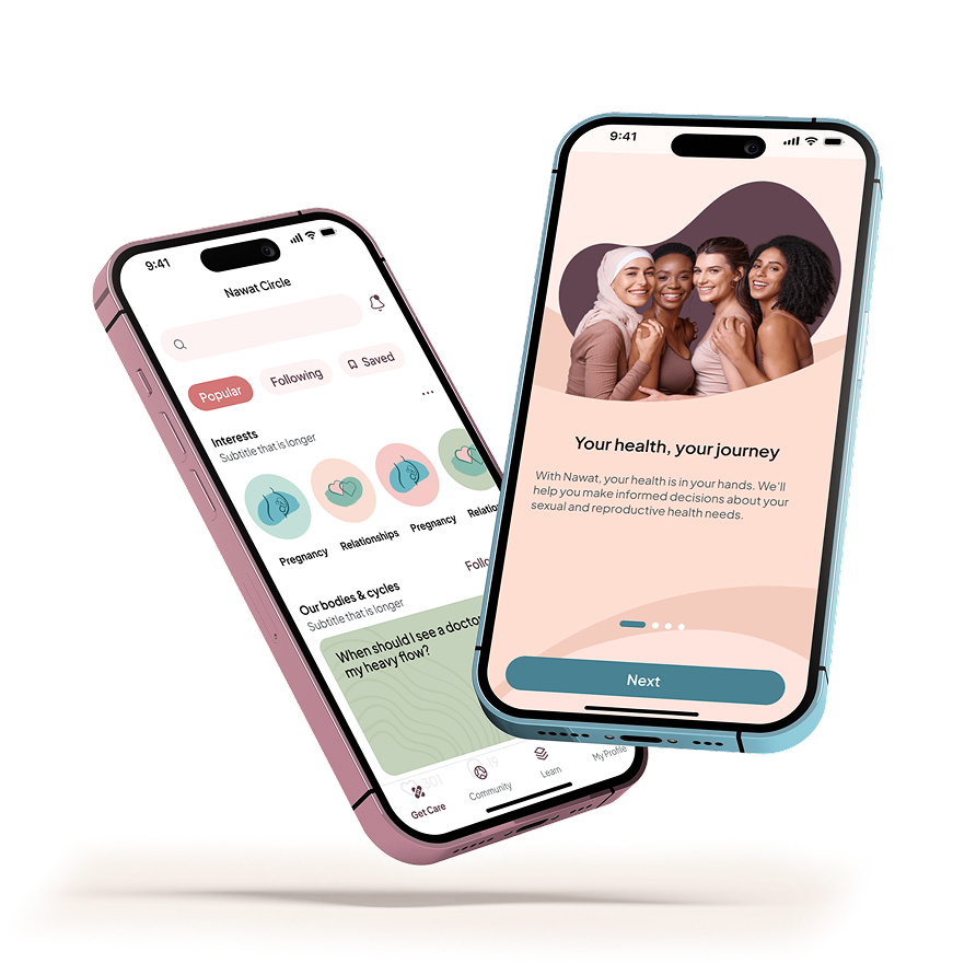 Nawat mobile app interface showing health features